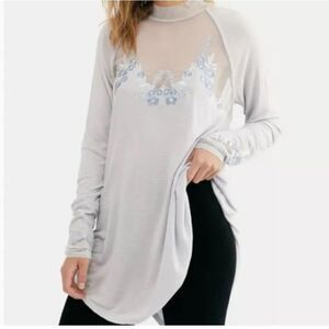 NWT Free People Saheli Top Glacier Ice Lace Long Sleeve Mesh Blouse Large